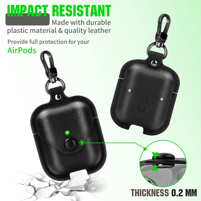 PG6 Leather Case for Airpods with Keychain, Premium Leather Vintage Portable Shockproof Protective Cover for Apple AirPods 1 and AirPods 2 Charging Case - Image 4
